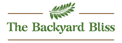 Logo of 'The Backyard Bliss' with a green leaf design above the text.